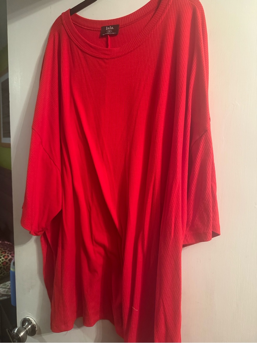 Dressed in LALA Oversized Ribbed Short Sleeve Tee in Red